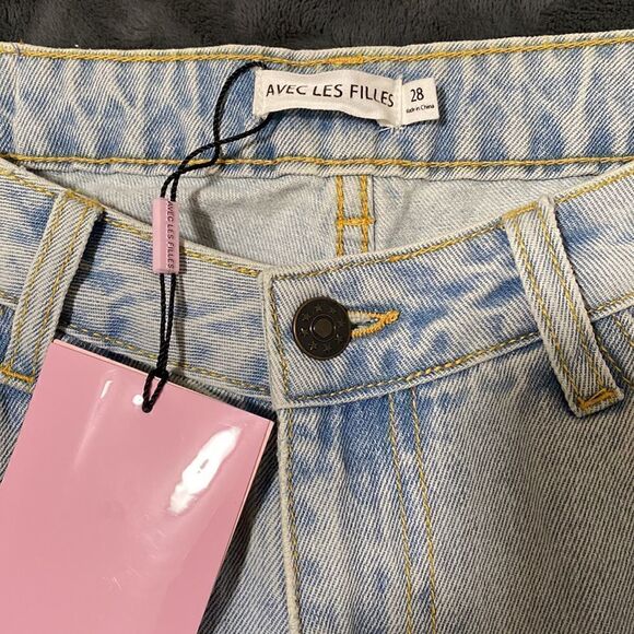 Anthropology Avec Les Filles Ripped Wide Leg Split Hem Distressed Jeans Size 28 - Picture 8 of 12